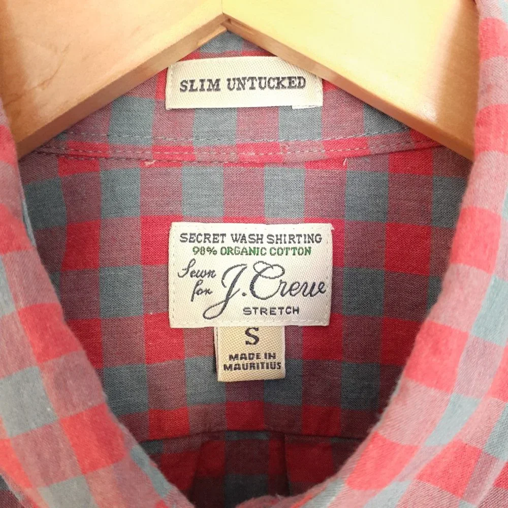J. Crew Slim Untucked Organic Cotton Check Plaid Button Down Red Blue Size S